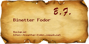 Binetter Fodor névjegykártya